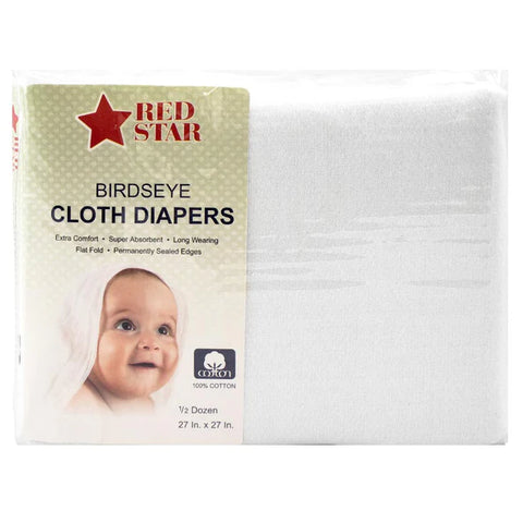 Red Star Birdseye White Cloth Diapers 6pk