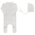 Aurora Floral Leaf Footie + Bonnet - Ivory Girl