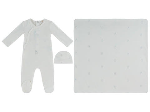 Kipp Baby Petit Ours Pattern Footie, Hat & Blanket Set - Blue