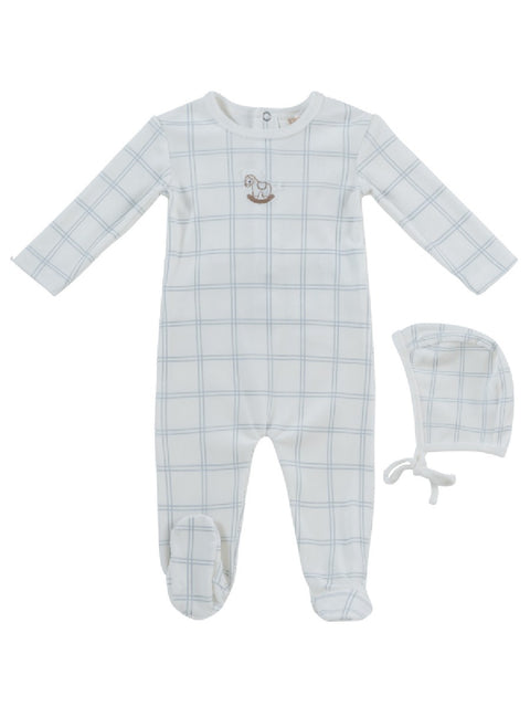 Whinny Plaid Footie & Hat Set - Blue