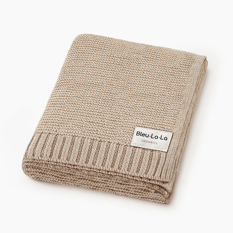 Bleu La La Cotton Knit Blanket - Oatmeal