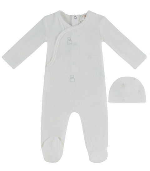 Kipp Baby Petit Ours Pattern Footie & Hat Set - Blue