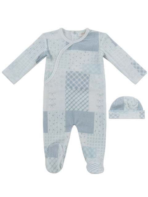 Patchwork Footie & Hat Set - Blue