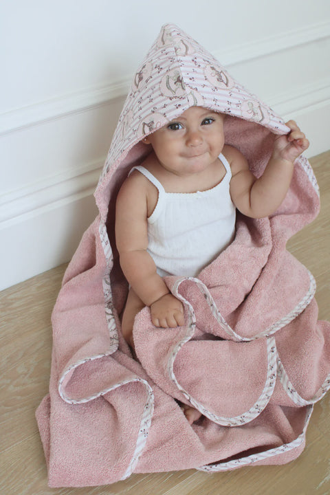 Little Threads Hooded Towel - Pink Rocking Horse