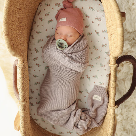 Bleu La La Cotton Knit Blanket - Oatmeal