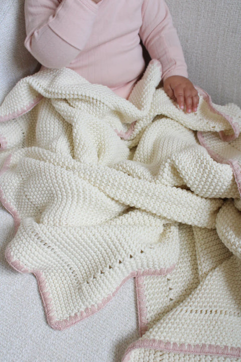 Little Threads Knitted Blanket - Blush Trim