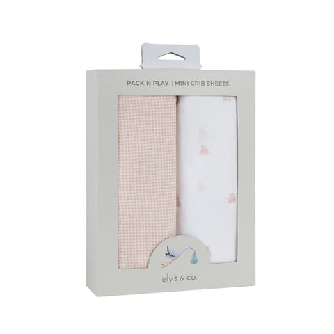 Ely's & Co. 2pk Pack n Play Sheets - Pink Gingham Bear