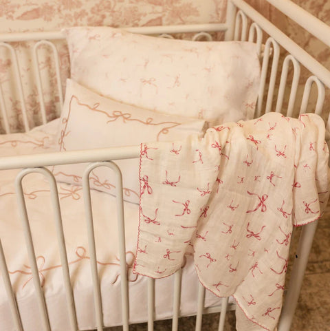Petite Belle 5pc Crib Set - Lafayette Pink Lace Embroidered