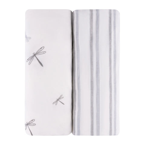 Ely's & Co. 2pk Crib Sheets - Blue Dragonfly & Stripes