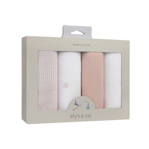 Ely's & Co. Burp Cloths Cotton 4Pk - Pink Gingham Bear