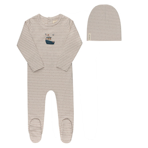 Ely's & Co Nautical Stripe Footie+Beanie - Tan