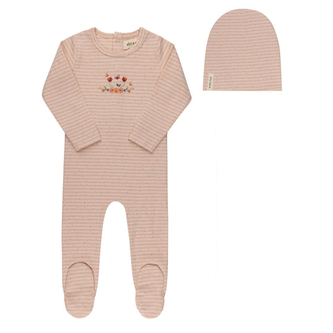 Ely's & Co. Floral Stripe Footie and Beanie - Pink