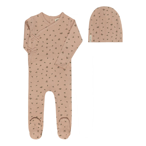 Ely's & Co Floral Pointelle Footie+Beanie - Pink