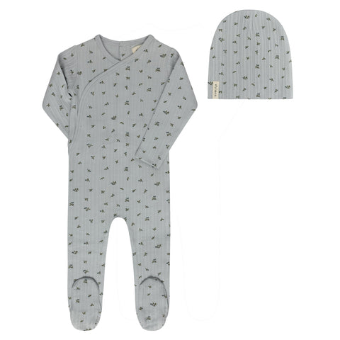 Ely's & Co Floral Pointelle Footie+Beanie - Blue