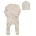 Aurora Floral Rib Footie and Beanie Ivory Blue