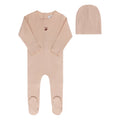 Aurora Bow Print Footie and Beanie Pink Red
