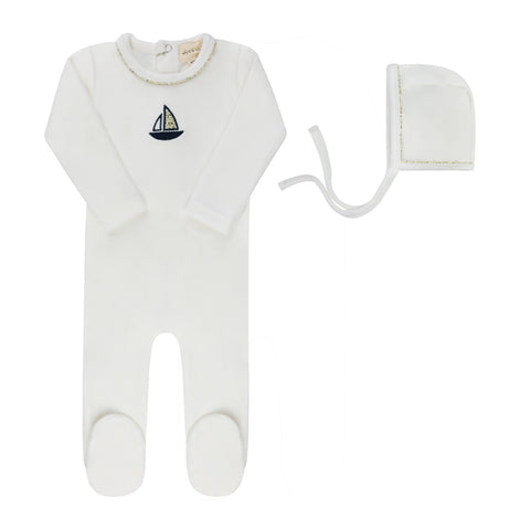 Ely's & Co Embroidered Liberty & Berry Footie + Hat - Ivory Blue
