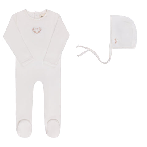 Metallic Wreath Footie + Bonnet Ivory Girl