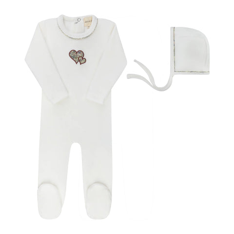 Ely's & Co Embroidered Liberty & Berry Footie + Hat - Ivory Pink