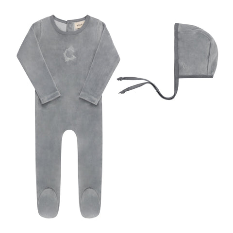 Metallic Wreath Footie + Bonnet Blue