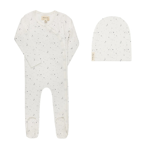 Ely's & Co Printed Floral Star Footie + Beanie - Ivory Stars