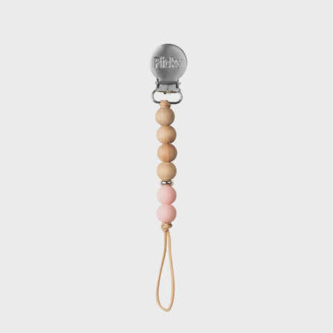 Picky Wood & Silicone Straight Paci Clip - Rosy Pink