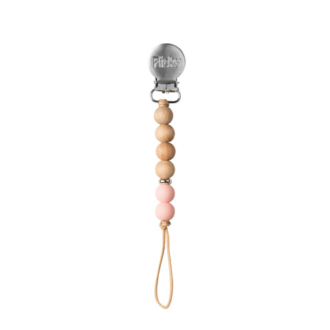 Picky Wood & Silicone Straight Paci Clip - Rosy Pink