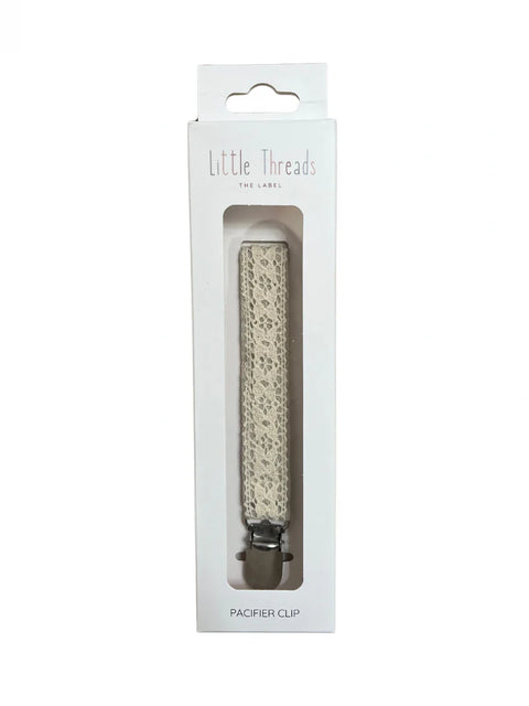 Little Threads Pacifier Clip - Crochet Ribbon Taupe