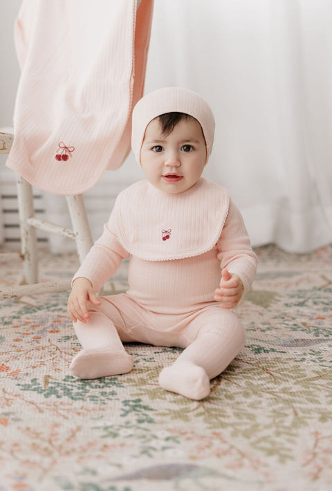 Aurora Pointelle Bow Footie+Beanie 0072,0071-FB - Pink,Red