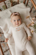 Ely's & Co. Floral Stripe Footie and Beanie - Ivory Pink lifestyle
