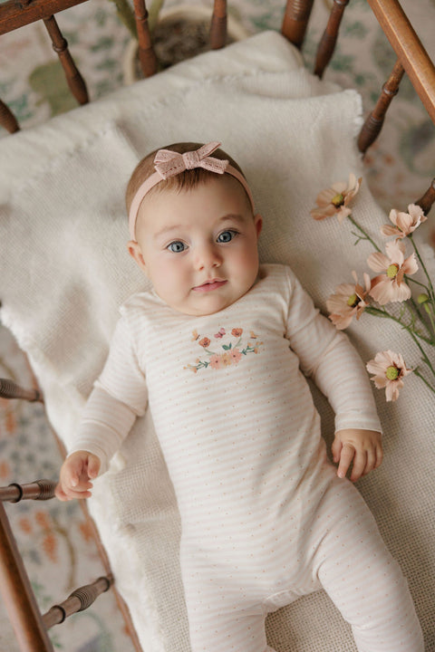 Ely's & Co. Floral Stripe Footie and Beanie - Ivory Pink lifestyle