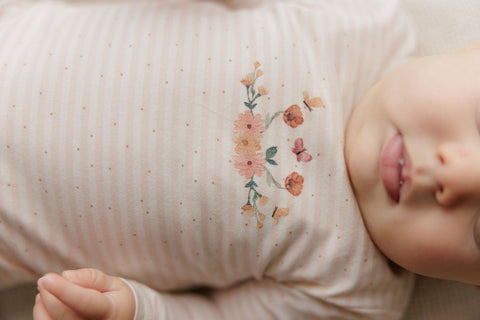 Ely's & Co. Floral Stripe Footie and Beanie - Ivory Pink detail