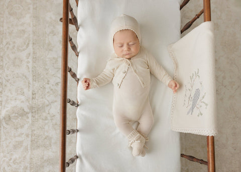 Peluche Knit Jumpsuit + Cropped Cardigan + Bonnet Set - Stone