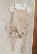 Peluche Knit Jumpsuit + Cropped Cardigan + Bonnet Set - Taupe