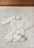 Peluche Knit Pointelle Cropped Cardigan + Bonnet Set - Cream