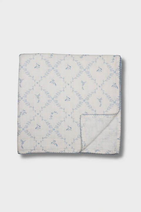 Little Threads Muslin Blanket - Lattice Blue
