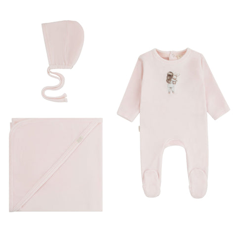 Daisy Gift Box Doll Footie Bonnet & Blanket Set - Soft Pink