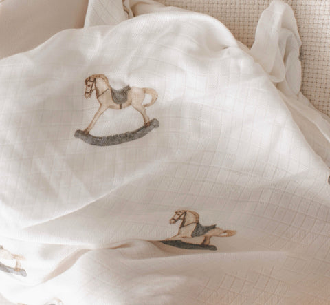Petite Laure Baby Swaddle Bamboo - Rocking Horse Blue