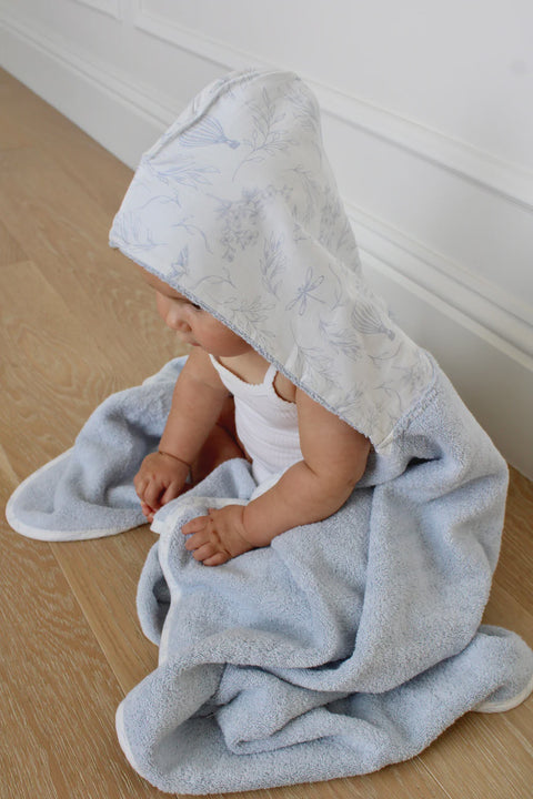 Little Threads Hooded Towel - Blue Toile