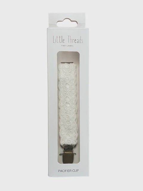 Little Threads Pacifier Clip - White Eyelet