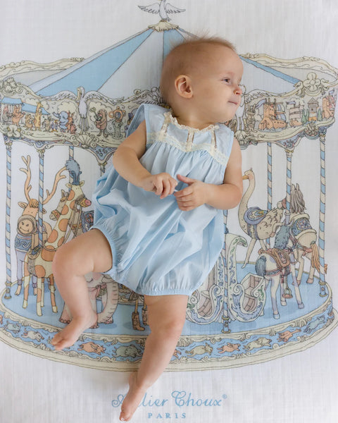 Atelier Choux Carre Swaddle - Carousel Blue