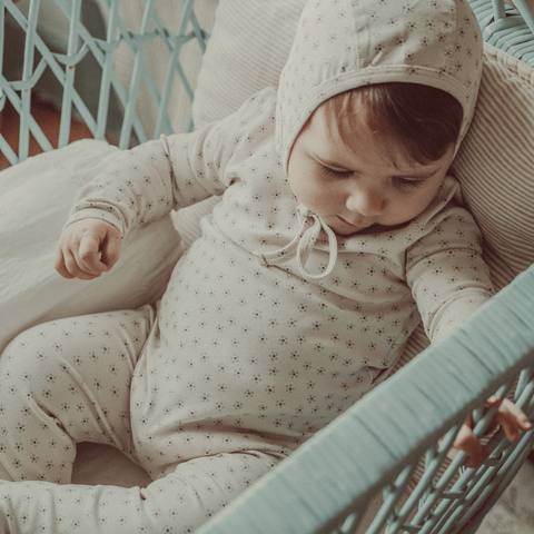 Lovely Littles Printed Footie + Hat - Blue Roseberry