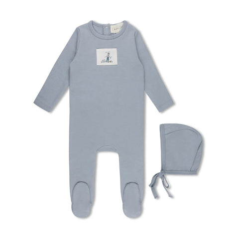 Lamour Lou Sweet Patch Footie & Bonnet Set - Blue
