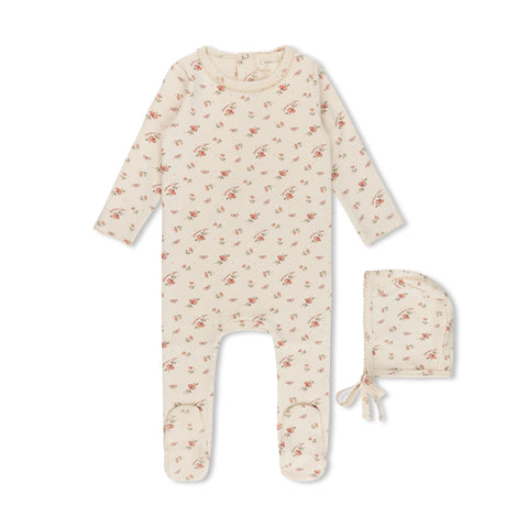 Lamour Lou Vintage Floral Footie & Bonnet Set - Floral