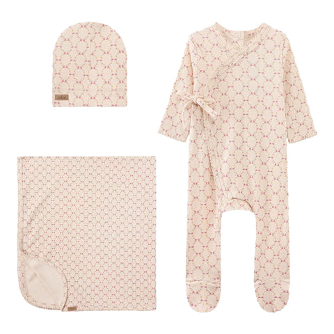 Adee Floral Garland Footie Hat & Blanket Set - Pink