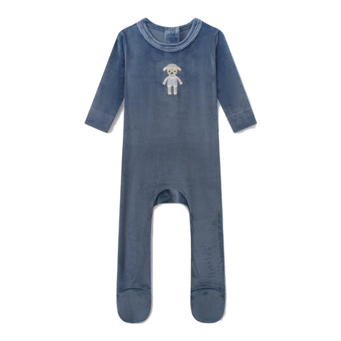 Adee Baby Lamb Velour Footie - Slate Blue