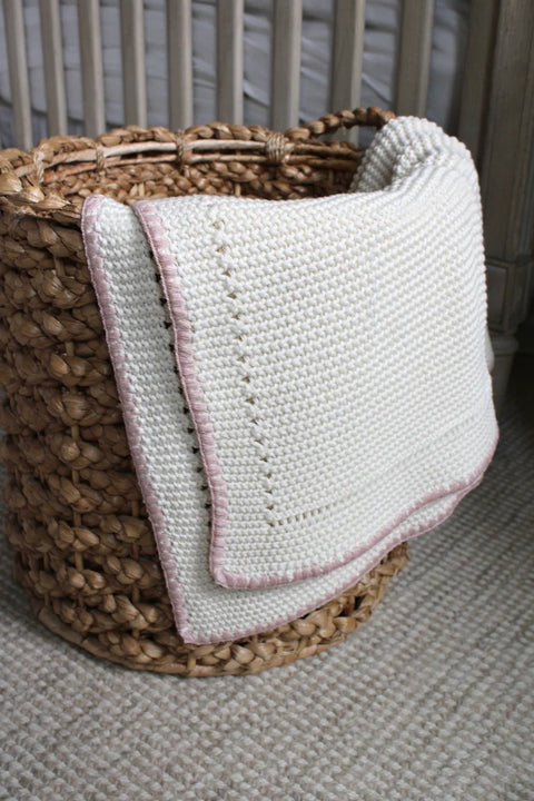 Little Threads Knitted Blanket - Blush Trim