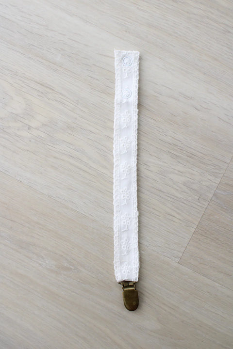 Little Threads Pacifier Clip - Floral Lace White
