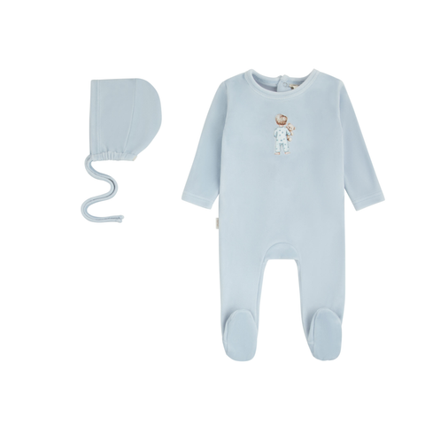Daisy Gift Box Doll Footie + Bonnet - Soft Blue