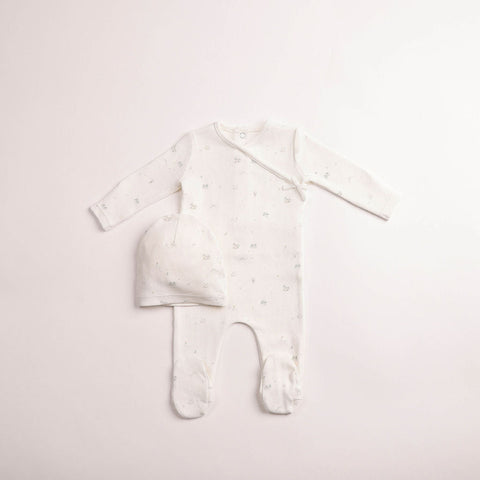 Bee and Dee All Things Baby Printed Footie + Bonnet - Chalk White Boys
